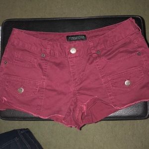 maroon jean shorts
